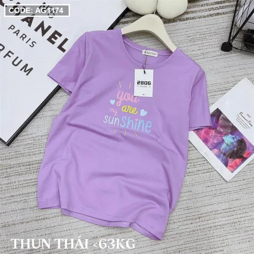 Áo thun thái nữ cổ tròn in chữ sun shine form rộng