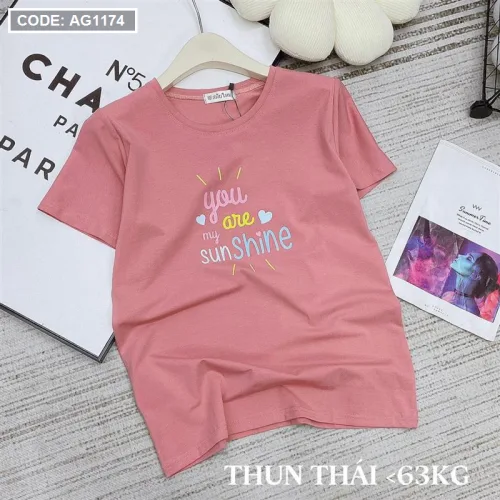 Áo thun thái nữ cổ tròn in chữ sun shine form rộng