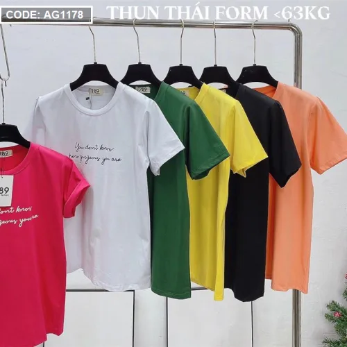 Áo thun thái nữ cổ tròn in chữ kiểu