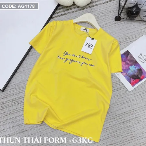 Áo thun thái nữ cổ tròn in chữ kiểu