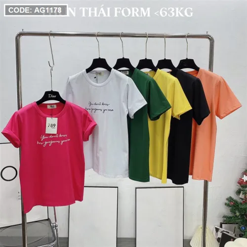 Áo thun thái nữ cổ tròn in chữ kiểu