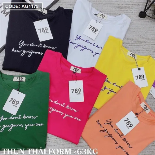 Áo thun thái nữ cổ tròn in chữ kiểu