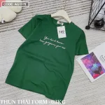 Áo thun thái nữ cổ tròn in chữ kiểu