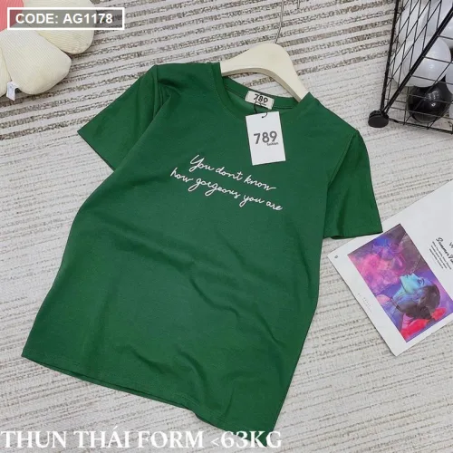 Áo thun thái nữ cổ tròn in chữ kiểu
