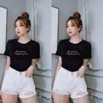 Áo thun thái nữ cổ tròn in chữ kiểu