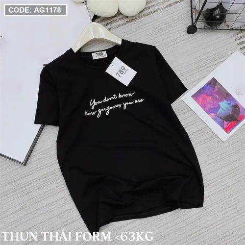 Áo thun thái nữ cổ tròn in chữ kiểu