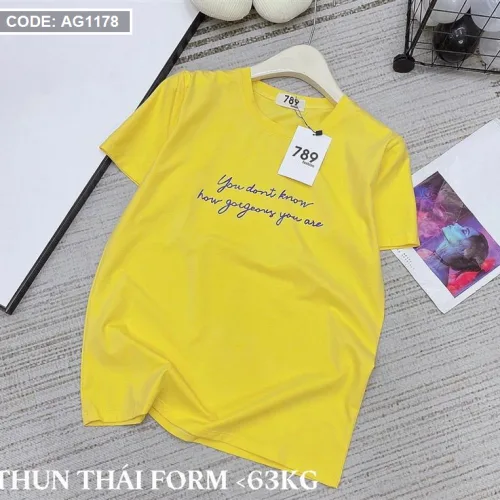 Áo thun thái nữ cổ tròn in chữ kiểu