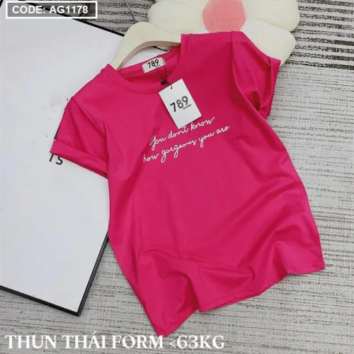 Áo thun thái nữ cổ tròn in chữ kiểu