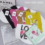 Áo thun thái nữ form suông cổ tròn in chữ LOVE phối hoa