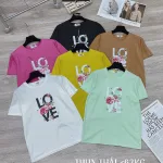 Áo thun thái nữ form suông cổ tròn in chữ LOVE phối hoa
