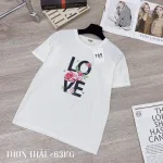 Áo thun thái nữ form suông cổ tròn in chữ LOVE phối hoa