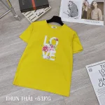Áo thun thái nữ form suông cổ tròn in chữ LOVE phối hoa