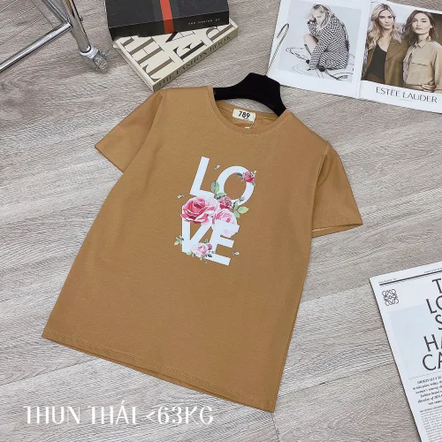 Áo thun thái nữ form suông cổ tròn in chữ LOVE phối hoa