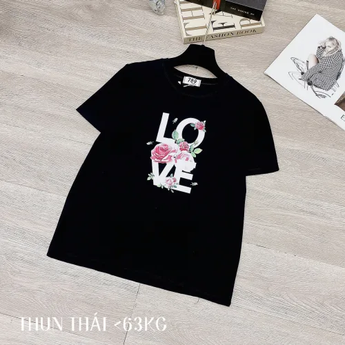 Áo thun thái nữ form suông cổ tròn in chữ LOVE phối hoa