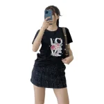 Áo thun thái nữ form suông cổ tròn in chữ LOVE phối hoa
