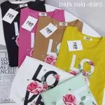 Áo thun thái nữ form suông cổ tròn in chữ LOVE phối hoa