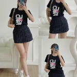 Áo thun thái nữ form suông cổ tròn in chữ LOVE phối hoa
