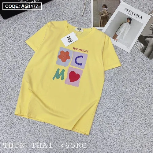 Áo thun thái nữ form rộng in logo màu