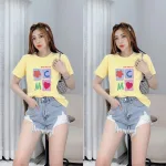 Áo thun thái nữ form rộng in logo màu