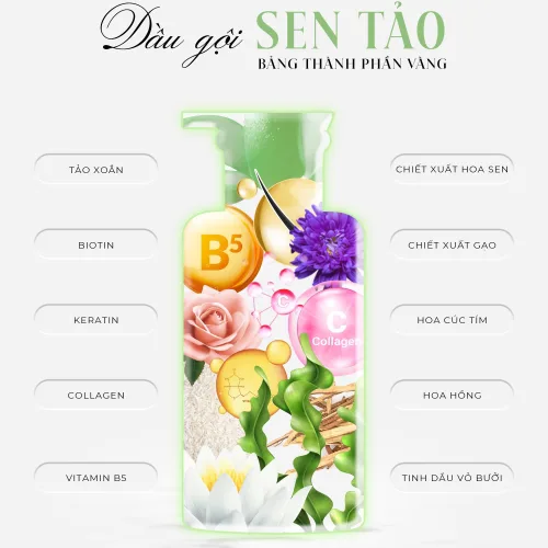 Bảng thành phần vàng trong siêu phẩm dầu gội Sen Tảo chính thức được lô diện