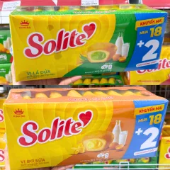 Bánh Bông Lan Tròn Nhân Kem Solite 3 Vị (Lá Dứa, Bơ Sữa) - Hộp 360g