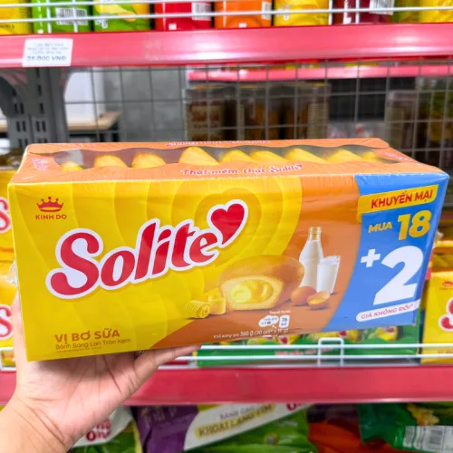 Bánh Bông Lan Tròn Nhân Kem Solite 3 Vị (Lá Dứa, Bơ Sữa) - Hộp 360g