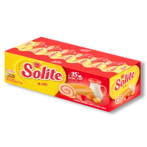 Bánh Bông Lan Cuộn Solite Vị Dâu Hộp Giấy 180g