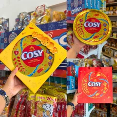 Bánh Cosy Quy Bơ Thập Cẩm Vị Bơ Sữa - Bánh Kinh Đô Cosy Bơ Sữa Hộp Thiếc Tròn Vàng 390Gr - Kèm Túi