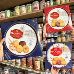 Bánh Quy Bơ MAJESTIC Hộp Thiếc Vuông 382g (Xanh Dương/Đỏ) - Kèm Túi