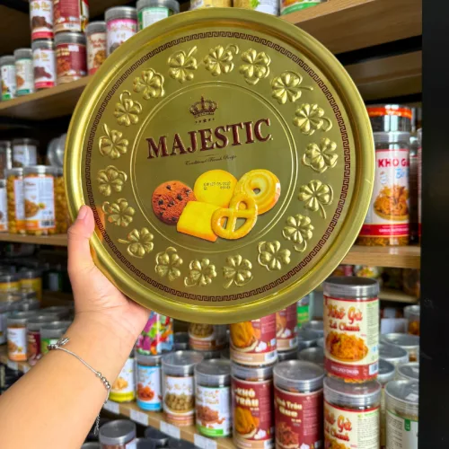 Bánh Quy Hộp Thiếc MAJESTIC Hộp Tròn Đồng Tiền Vàng 382g