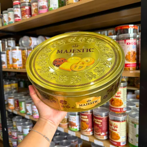 Bánh Quy Hộp Thiếc MAJESTIC Hộp Tròn Đồng Tiền Vàng 382g