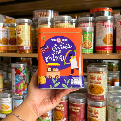 Bánh Quy Nhân Trà Sữa Thái Hộp Thiếc KILIN Thái Lan 400g - Hộp Màu Cam Tím