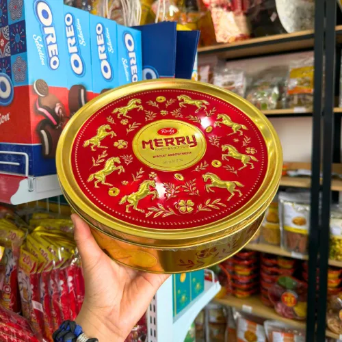 Bánh Quy Thập Cẩm RICHY MERRY Hộp Thiếc 334g (Xanh Dương/Đỏ) - Kèm Túi