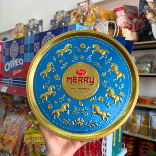 Bánh Quy Thập Cẩm RICHY MERRY Hộp Thiếc 334g (Xanh Dương/Đỏ) - Kèm Túi