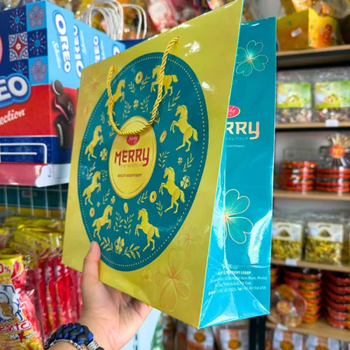 Bánh Quy Thập Cẩm RICHY MERRY Hộp Thiếc 334g (Xanh Dương/Đỏ) - Kèm Túi