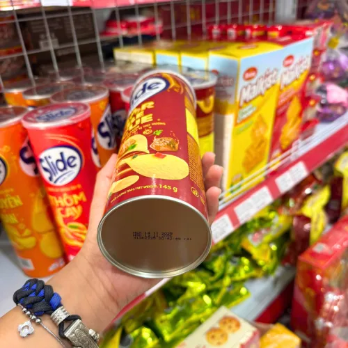 Bánh Snack Khoai Tây Lát Slide Vị Thịt Nướng - Bánh Slide Khoai Tây Màu Nâu 145Gr (Hộp To)