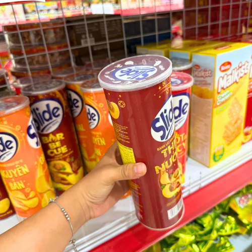 Bánh Snack Khoai Tây Lát Slide Vị Thịt Nướng - Bánh Slide Khoai Tây Màu Nâu 145Gr (Hộp To)