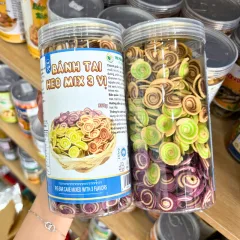 Bánh Tai Heo Mix 3 Vị Caramel, Khoai Môn, Trà Xanh 350g Thơm Ngon - Hũ Pet