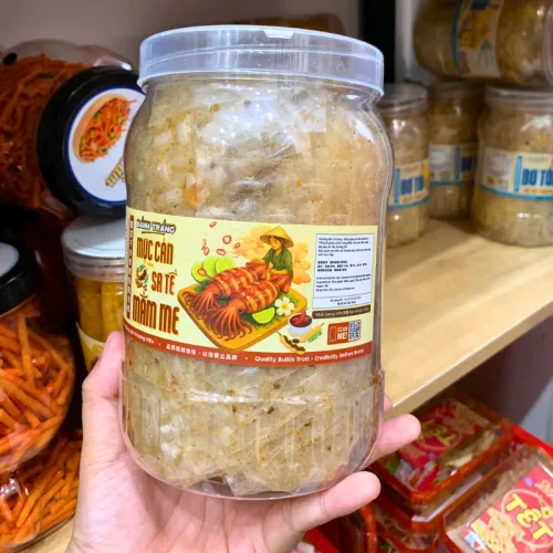 Bánh Tráng Mực Cán Sa Tế Mắm Me 300g - Hộp Tròn