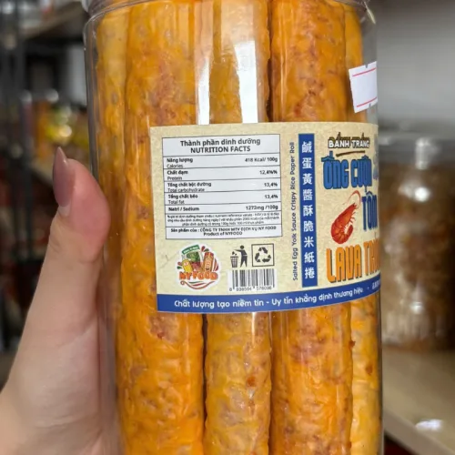 Bánh Tráng Ống Cuộn Tôm Sốt Lava Trứng Muối 150g - Hộp Tròn