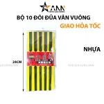 Bộ 10 Đôi Đũa Đen Kháng Khuẩn Hoạ Tiết Vân Vuông 24cm