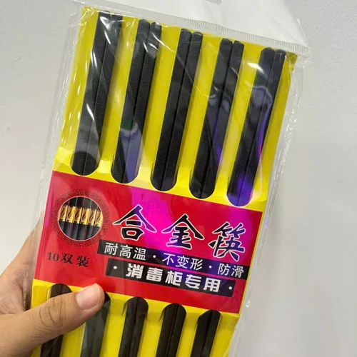 Bộ 10 Đôi Đũa Đen Kháng Khuẩn Hoạ Tiết Vân Vuông 24cm