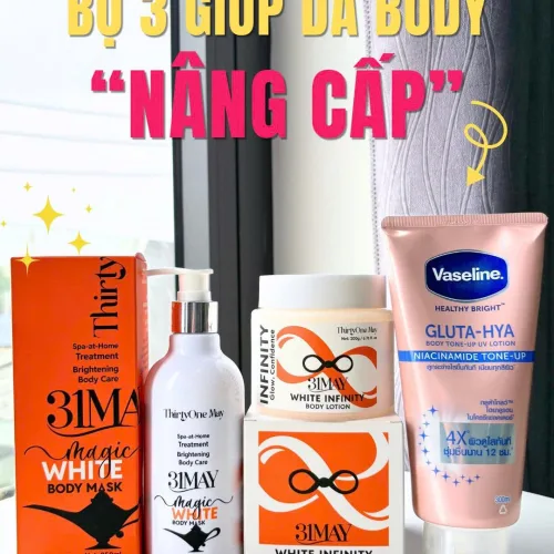 Bộ 3 Giúp Body Sáng Mịn Nhanh: Ủ Trắng 31MAY + Kem Body 31MAY + Dưỡng Thể Vaseline (có thành phần chống nắng, hỗ trợ bảo vệ da)