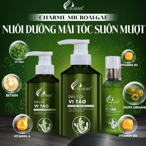 bộ 3 sản phẩm CHARME MICROALGEA với dầu gội – dầu xả - xịt