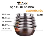 Bộ 5 Thau Rổ Inox 304 Cao Cấp