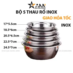 Bộ 5 Thau Rổ Inox 304 Cao Cấp