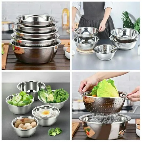 Bộ 5 Thau Rổ Inox 304 Cao Cấp