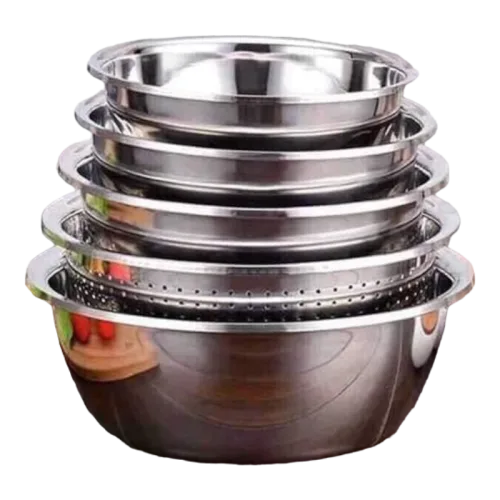 Bộ 5 Thau Rổ Inox 304 Cao Cấp