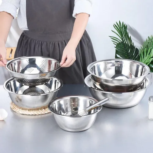 Bộ 5 Thau Rổ Inox 304 Cao Cấp