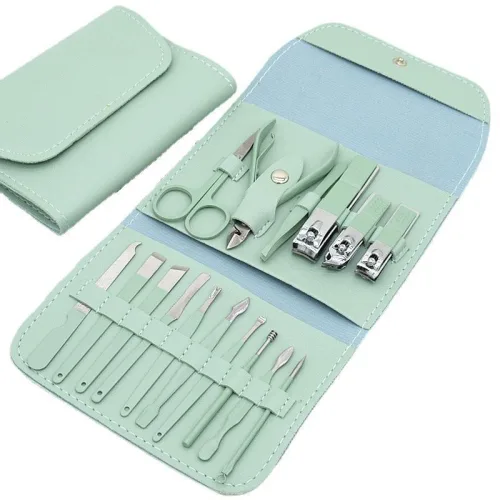 Bộ Cắt Móng Tay 16 Món Bằng Thép Không Gỉ Kèm Bao